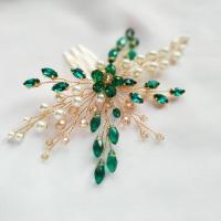 Bridal Decorative Hair Comb, Zinc Alloy, with Crystal & Plastic Pearl, fashion jewelry & for woman, green 