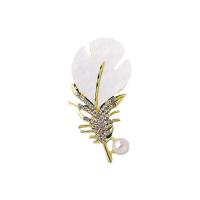 Freshwater Pearl Brooch, Zinc Alloy, with Freshwater Pearl, gold color plated, fashion jewelry & for woman & with rhinestone, golden 