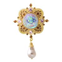 Plastic Pearl Brooch, Zinc Alloy, with Plastic Pearl, gold color plated, fashion jewelry & for woman & with rhinestone, golden 