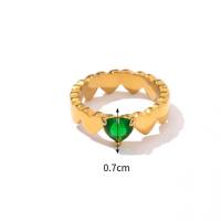 Cubic Zirconia anillo de dedo de acero inoxidable, 314 acero inoxidable, con cúbica circonia, Corazón, Recubrimiento iónico al vacío, Joyería & diverso tamaño para la opción & para mujer, dorado, 6.9mm, tamaño:6-8, Vendido por UD