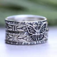 Brass Ring Set, Butterfly, silver color plated, 5 pieces & Unisex US Ring 