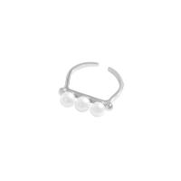 Sterling Silver Finger Ring, 925 Sterling Silver, with Plastic Pearl, plated, Korean style & adjustable & for woman 5.25mm, US Ring 
