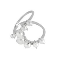 Sterling Silver Finger Ring, 925 Sterling Silver, with Shell Pearl, platinum plated, Korean style & adjustable & for woman, US Ring 