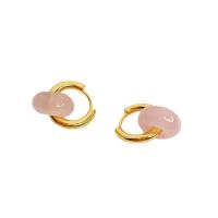 Boucle d'oreille en demi-gemme , laiton, avec pierre gemme, Plaqué d'or 18K, pour femme, plus de couleurs à choisir Vendu par paire
