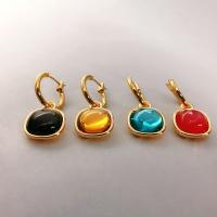 Gemstone Drop Earring, Brass, with Gemstone, 18K gold plated, for woman 