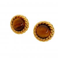 Gemstone Stud Earring, Brass, with Gemstone, Round, 18K gold plated, for woman, 21mm 