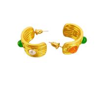 Gemstone Stud Earring, metal, con Piedras preciosas, chapado en oro de 18 K, para mujer, 12.9x19.2mm, Vendido por Par