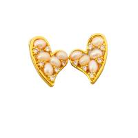 Boucles d'oreilles d'eau douce de Perle , laiton, avec perle d'eau douce cultivée, coeur, Plaqué d'or 18K, pour femme & avec strass Vendu par paire