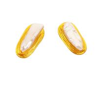 Freshwater Pearl Brass Earring, with Freshwater Pearl, 18K gold plated & for woman 