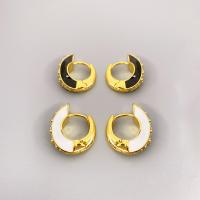 Brass Huggie Hoop Earring, 18K gold plated, micro pave cubic zirconia & for woman & enamel 