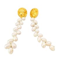 Freshwater Pearl Brass Earring, with Freshwater Pearl, 18K gold plated, for woman, 95mm 