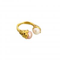Cultured Freshwater Pearl Finger Ring, Brass, with Freshwater Pearl, 18K gold plated, Adjustable & for woman 