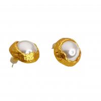 Freshwater Pearl Brass Earring, with Freshwater Pearl, 18K gold plated, for woman, 21.8mm 