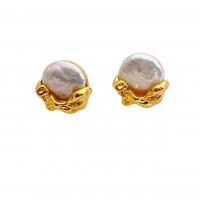 Freshwater Pearl Brass Earring, with Freshwater Pearl, 18K gold plated, for woman, 14.2mm 
