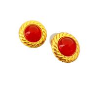 Agate Stud Earring, Brass, with Red Agate, 18K gold plated & for woman, 22.3mm 