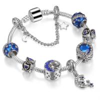 Zinc Alloy European Bracelets, with Crystal, plated & for woman & enamel & with rhinestone, blue 