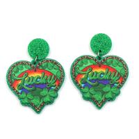 Boucle d'oreille de goutte acrylique, coeur, bijoux de mode & pour femme, vert Vendu par paire