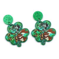 Boucle d'oreille de goutte acrylique, Trèfle à quatre feuilles, bijoux de mode & pour femme, vert Vendu par paire