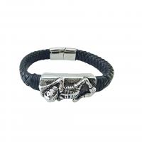 PU Leather Cord Bracelets, Titanium Steel, with leather cord, fashion jewelry & Unisex, black, Inner Approx 55mm 