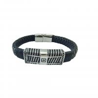 PU Leather Cord Bracelets, Titanium Steel, with leather cord, fashion jewelry & Unisex, black, Inner Approx 56mm 