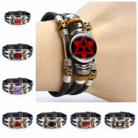 PU Leather Cord Bracelets, Zinc Alloy, with PU Leather & Glass, fashion jewelry & multilayer & Unisex black Approx 8.07 Inch 
