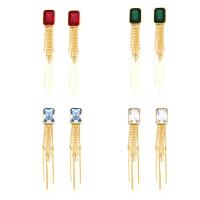 Fashion Fringe Earrings, Brass, with Cubic Zirconia, 18K gold plated, for woman 