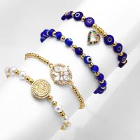 Evil Eye Jewelry Bracelet, Brass, with Resin & Plastic Pearl, 18K gold plated & micro pave cubic zirconia & for woman Approx 23 cm 