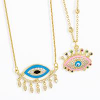 Evil Eye Jewelry Necklace, Brass, with 5cm extender chain, 18K gold plated & micro pave cubic zirconia & for woman & enamel Approx 45 cm 