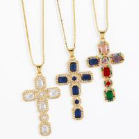 Brass Cubic Zirconia Necklace, with Cubic Zirconia, with 5cm extender chain, Cross, 18K gold plated, for woman Approx 45 cm 