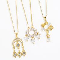 Brass Cubic Zirconia Necklace, with Cubic Zirconia, with 5cm extender chain, 18K gold plated & for woman & hollow Approx 45 cm 