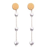 Stainless Steel Drop Earring, 304 Stainless Steel, with Plastic Pearl, Heart, plated, fashion jewelry & for woman 12mm,75mm 