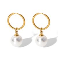 Freshwater Pearl Drop Earring, 314 Stainless Steel, with Freshwater Pearl, Round, Vacuum Ion Plating, fashion jewelry & for woman, golden 