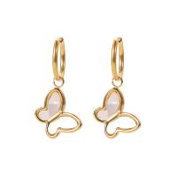 White Shell Earrings, 314 Stainless Steel, with White Shell, Butterfly, Vacuum Ion Plating, fashion jewelry & for woman, golden 