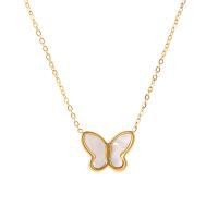 Stainless Steel Jewelry Necklace, 314 Stainless Steel, with White Shell, with 5cm extender chain, Butterfly, Vacuum Ion Plating, fashion jewelry & for woman, golden cm 