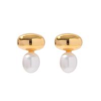 Freshwater Pearl Drop Earring, Brass, with Freshwater Pearl, gold color plated, fashion jewelry & for woman, golden 