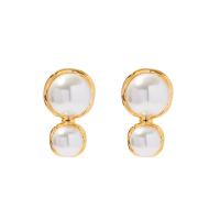 Freshwater Pearl Drop Earring, Brass, with Freshwater Pearl, gold color plated, fashion jewelry & for woman 