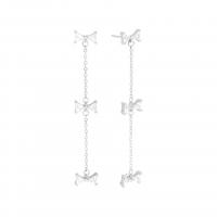 Sterling Silver Drop Earring, 925 Sterling Silver, Bowknot, plated, Korean style & micro pave cubic zirconia & for woman 