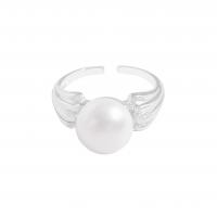 Sterling Silver Finger Ring, 925 Sterling Silver, with Shell Pearl, Korean style & adjustable & for woman, silver color, 10.25mm, US Ring .5 
