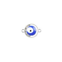 Zinc Alloy Evil Eye Pendant, platinum color plated, DIY & evil eye pattern & enamel & with rhinestone & double-hole 