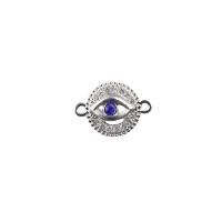 Zinc Alloy Evil Eye Pendant, platinum color plated, DIY & with rhinestone & double-hole 