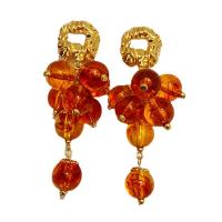 Gemstone Drop Earring, Brass, with Gemstone, 18K gold plated, for woman, reddish orange, 45mm 