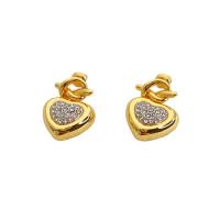 Rhinestone Brass Drop Earring, Heart, 18K gold plated, for woman & with rhinestone 