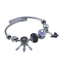Stainless Steel  European Bracelets, Titanium Steel, with Crystal, plated, Adjustable & for woman, purple Approx 7.87 Inch 
