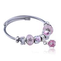 Stainless Steel  European Bracelets, Titanium Steel, with Crystal, plated, Adjustable & for woman & enamel, pink 