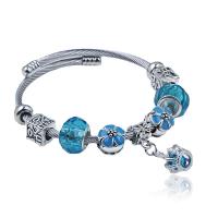 Europeo pulseras de acero inoxidable, Partículas de acero, con Cristal, chapado, Ajustable & para mujer & esmalte, Azul Celeste, Vendido por UD