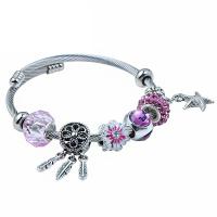 Stainless Steel  European Bracelets, Titanium Steel, with Crystal, plated, Adjustable & for woman & with rhinestone, pink 