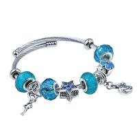 Stainless Steel  European Bracelets, Titanium Steel, with Crystal, plated, Adjustable & for woman & enamel & with rhinestone, skyblue 