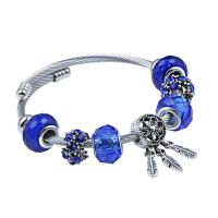 Stainless Steel  European Bracelets, Titanium Steel, with Crystal, plated, Adjustable & for woman & with rhinestone, blue 