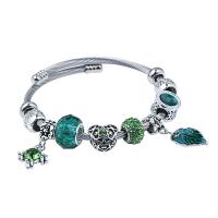 Stainless Steel  European Bracelets, Titanium Steel, with Crystal, plated, Adjustable & for woman & with rhinestone, green 
