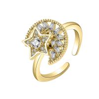 Cubic Zirconia Micro Pave Brass Finger Ring, Moon and Star, plated, Adjustable & micro pave cubic zirconia & for woman 